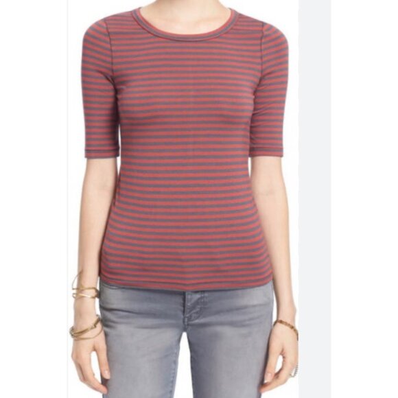 Free People "Leader of the Pack" Red Grey Striped Tee, Size Medium - Picture 1 of 5